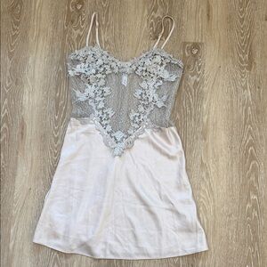 Flora Nikrooz Lace Inset Chemise in Blush and Silver Gray